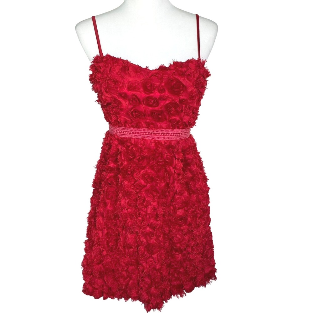 MINUET NWT Women Small Blood Red 3D Rosette Sleeveless Mini Party Cocktail Dress